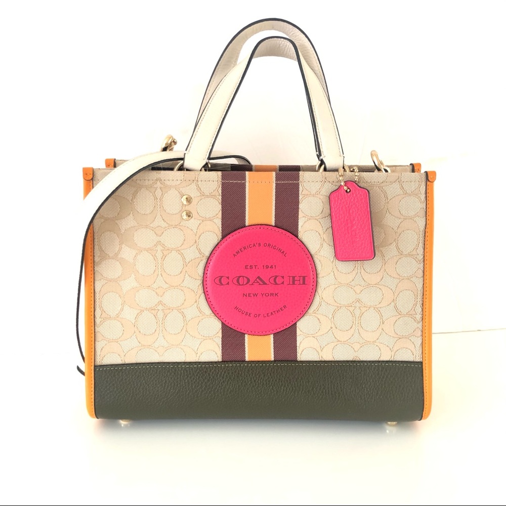 Coach Dempsey Carryall Khaki Jacquard Pink Purse